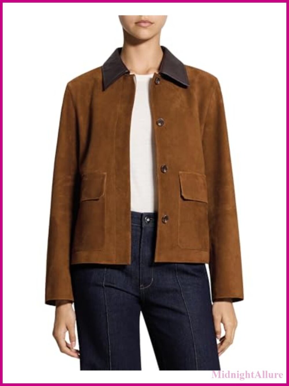 Leather Boxy Fit Jacket Full Length Sleeves Patch Pockets Casual